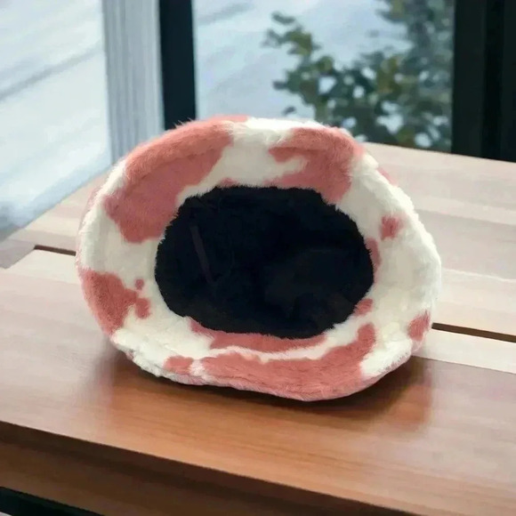Boutique Minky Soft Pink and White Cow Print Bucket Hat Pumpkin Patch Fall Walks - Picture 5 of 6